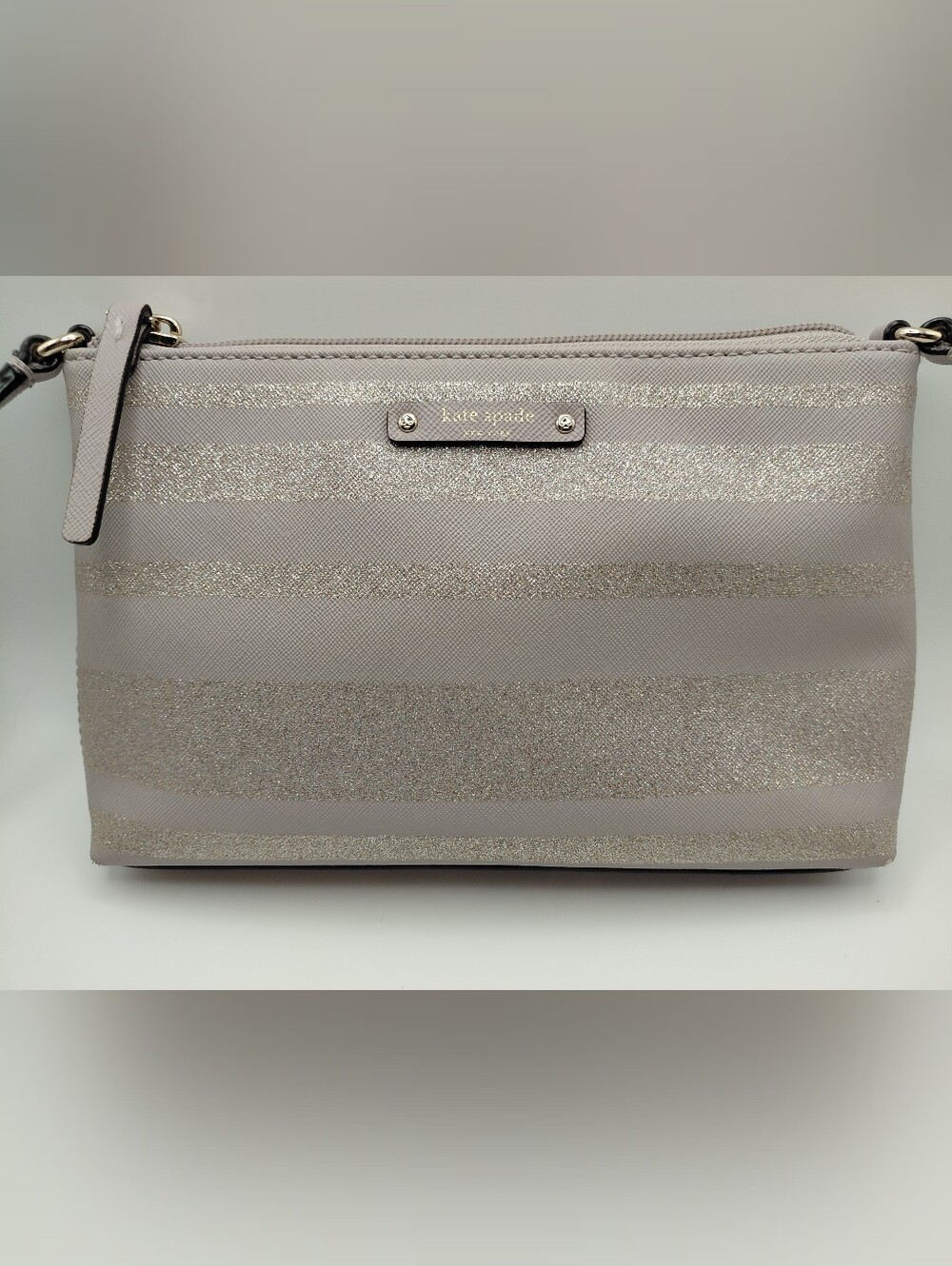 Kate Spade Greyish/purple Crossbody Wit Glitter Stripes. Good Used Condition.